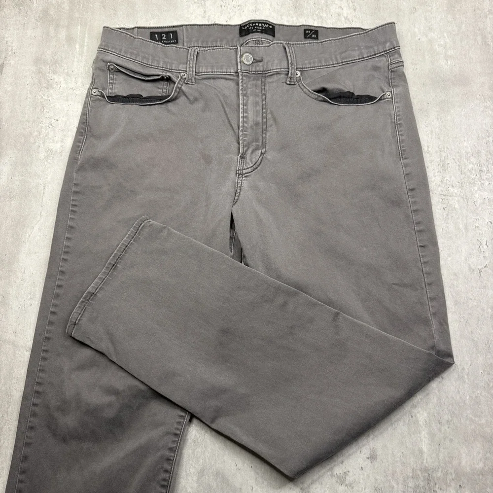 Lucky Brand 121 Slim Straight Grey Pants Mens 34x30 Casual Five Pocket Jeans